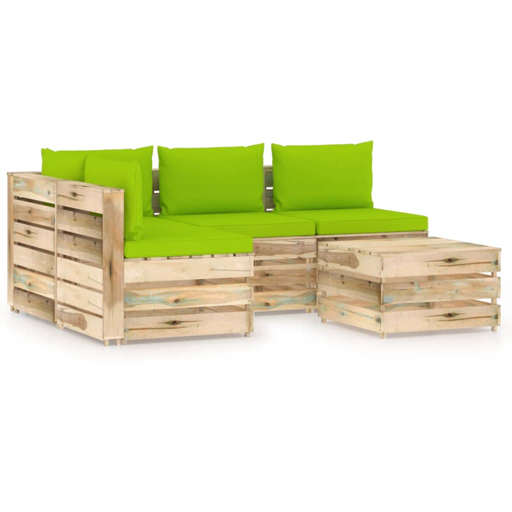 5-tlg. Garten-Lounge-Set mit Kissen Grün Imprägniertes Holz