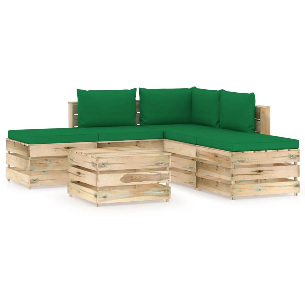 6-tlg. Garten-Lounge-Set mit Kissen Grün Imprägniertes Holz