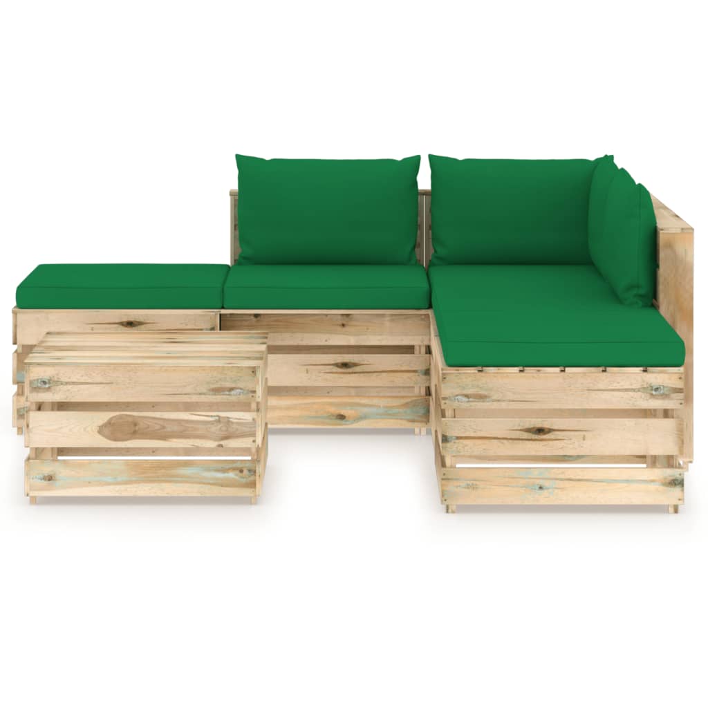 6-tlg. Garten-Lounge-Set mit Kissen Grün Imprägniertes Holz