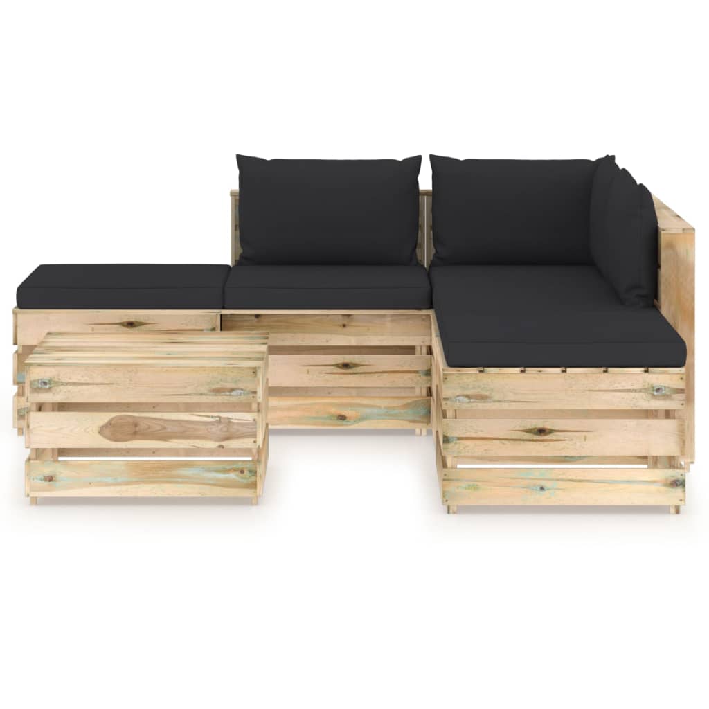 6-tlg. Garten-Lounge-Set mit Kissen Grün Imprägniertes Holz