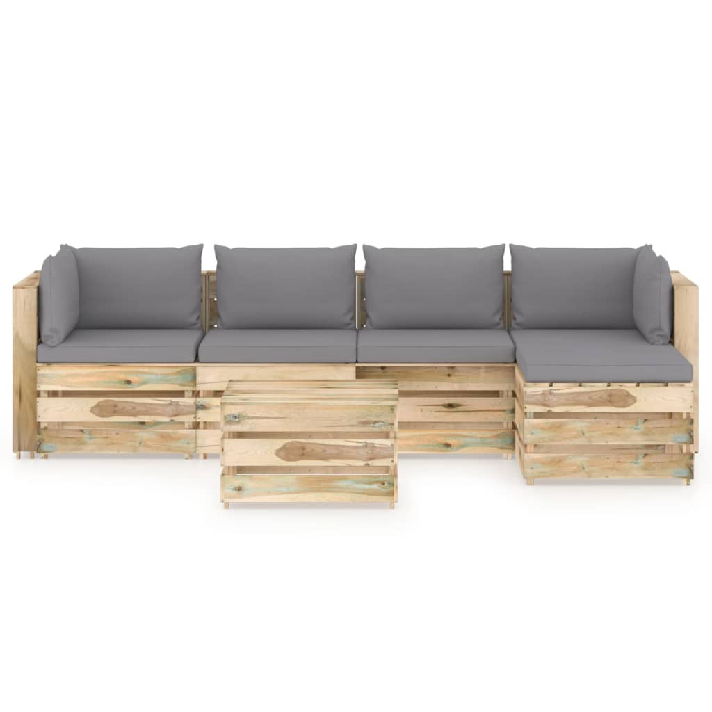 6-tlg. Garten-Lounge-Set mit Kissen Grün Imprägniertes Holz