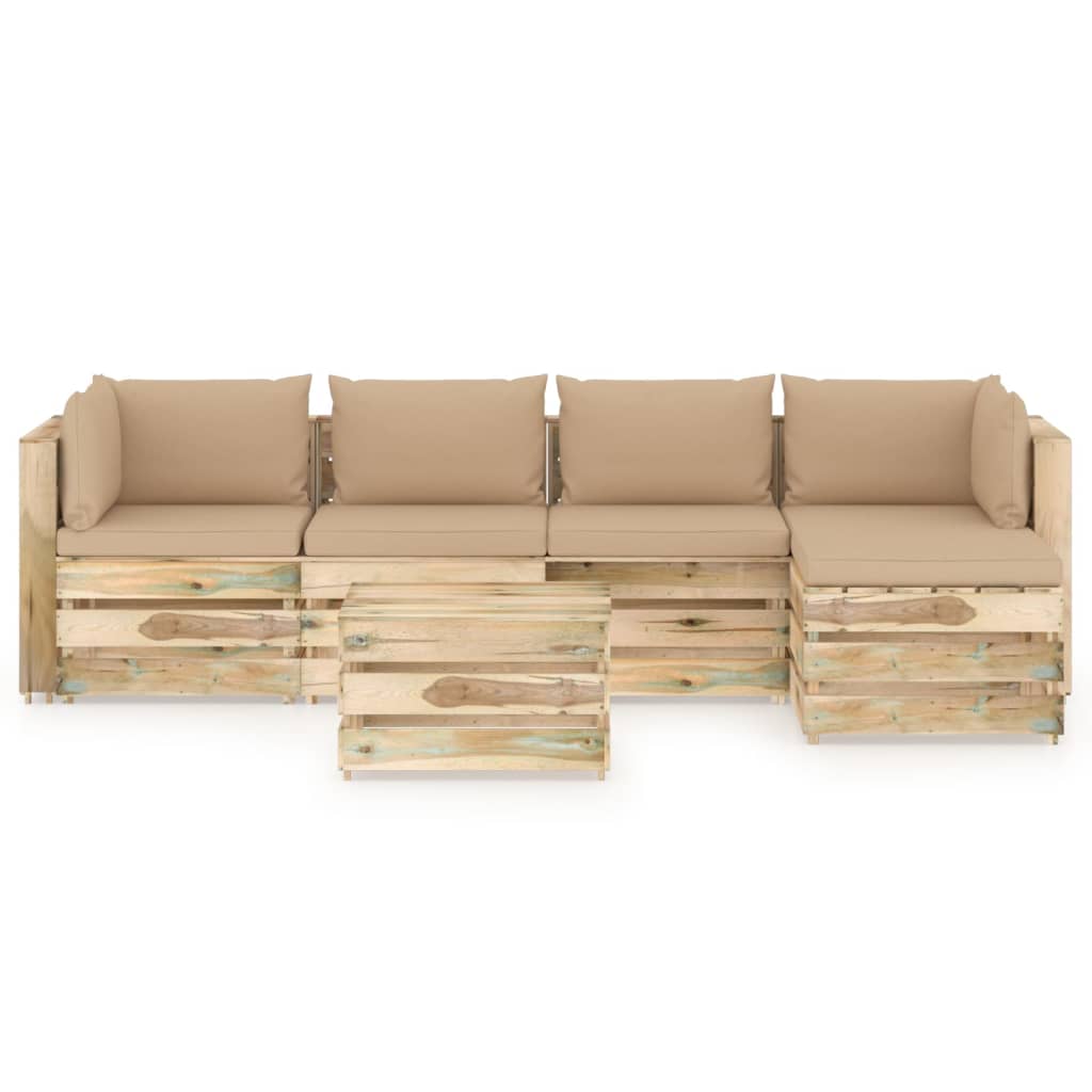 6-tlg. Garten-Lounge-Set mit Kissen Grün Imprägniertes Holz