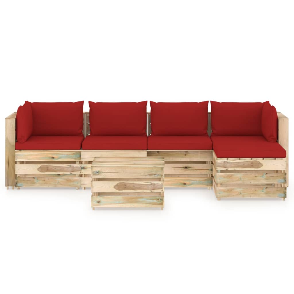 6-tlg. Garten-Lounge-Set mit Kissen Grün Imprägniertes Holz