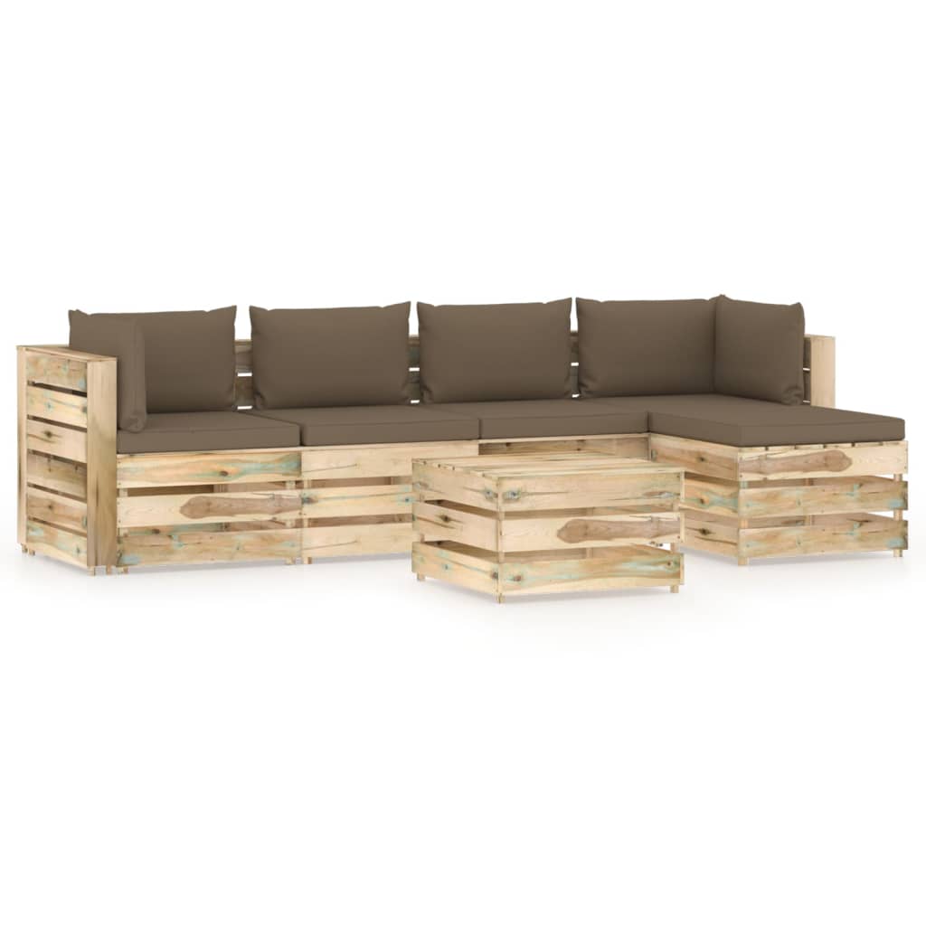 6-tlg. Garten-Lounge-Set mit Kissen Grün Imprägniertes Holz