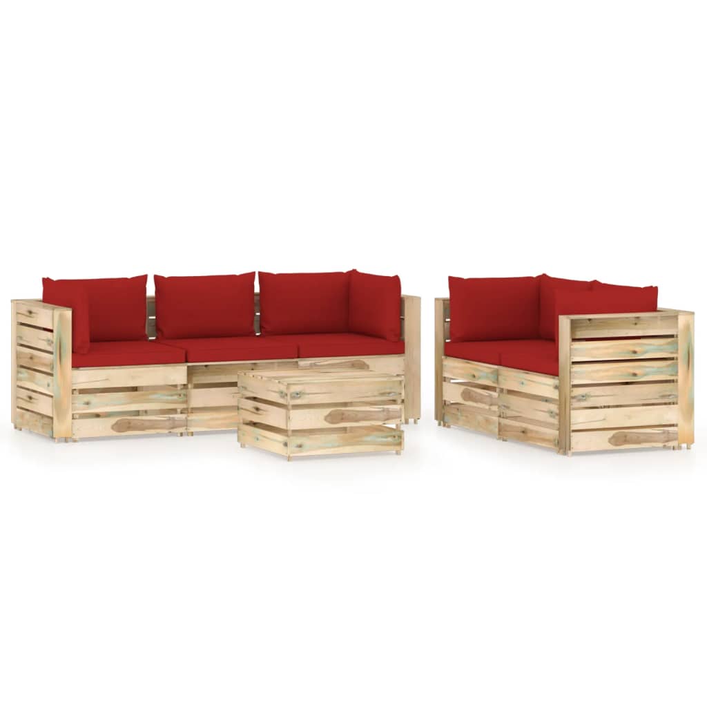 6-tlg. Garten-Lounge-Set mit Kissen Grün Imprägniertes Holz