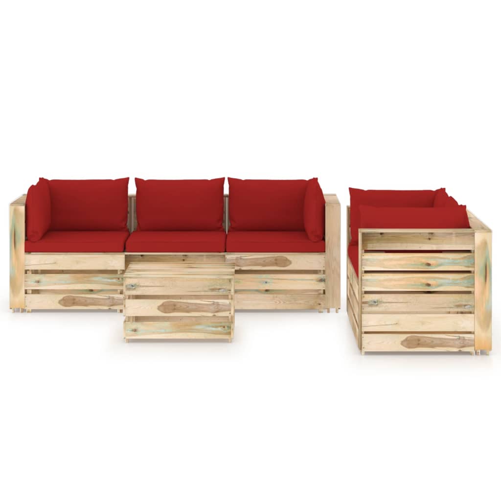 6-tlg. Garten-Lounge-Set mit Kissen Grün Imprägniertes Holz