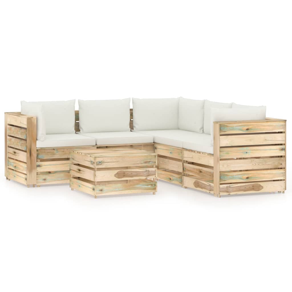 6-tlg. Garten-Lounge-Set mit Kissen Grün Imprägniertes Holz