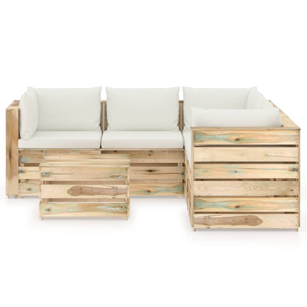 6-tlg. Garten-Lounge-Set mit Kissen Grün Imprägniertes Holz