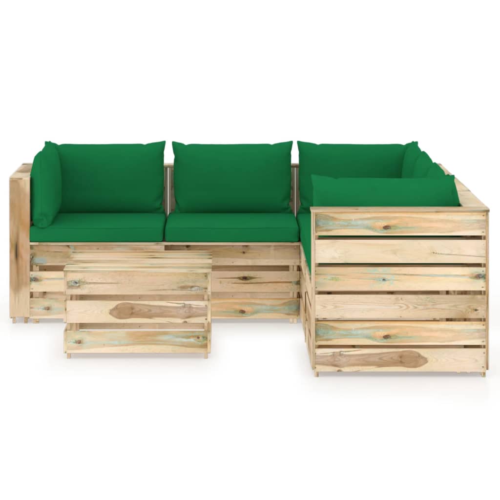 6-tlg. Garten-Lounge-Set mit Kissen Grün Imprägniertes Holz