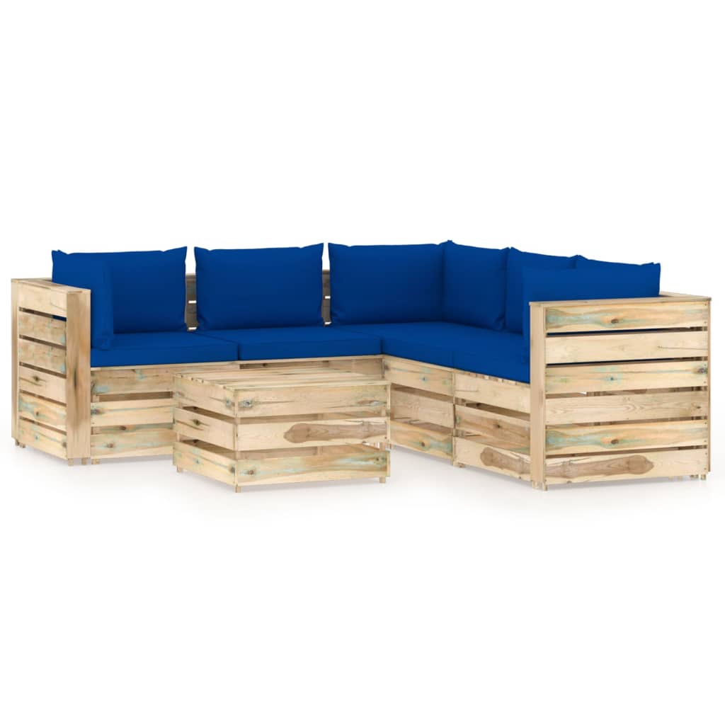 6-tlg. Garten-Lounge-Set mit Kissen Grün Imprägniertes Holz