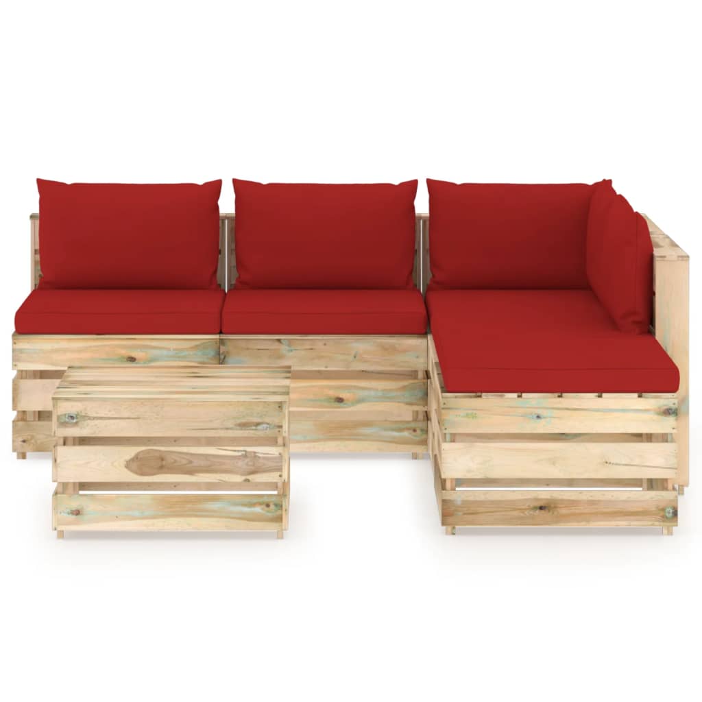 6-tlg. Garten-Lounge-Set mit Kissen Grün Imprägniertes Holz