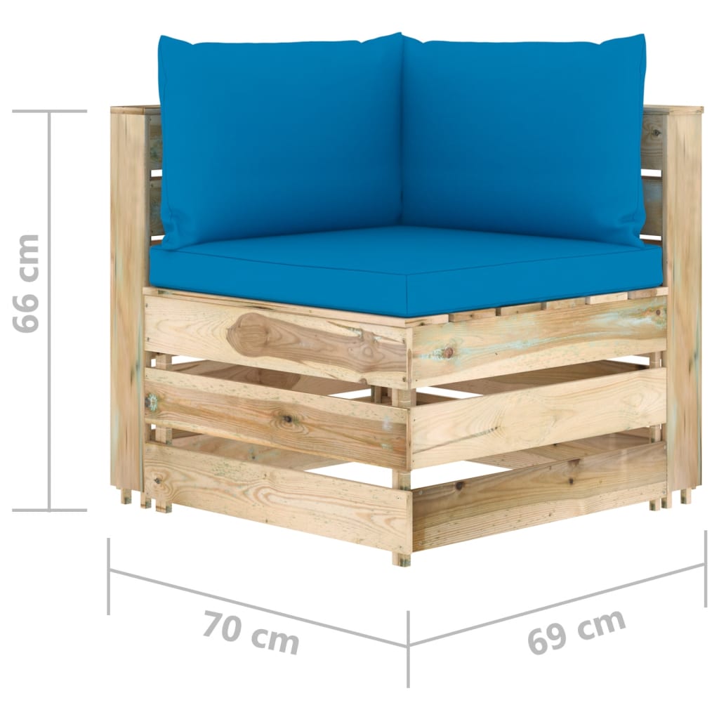 7-tlg. Garten-Lounge-Set mit Kissen Grün Imprägniertes Holz