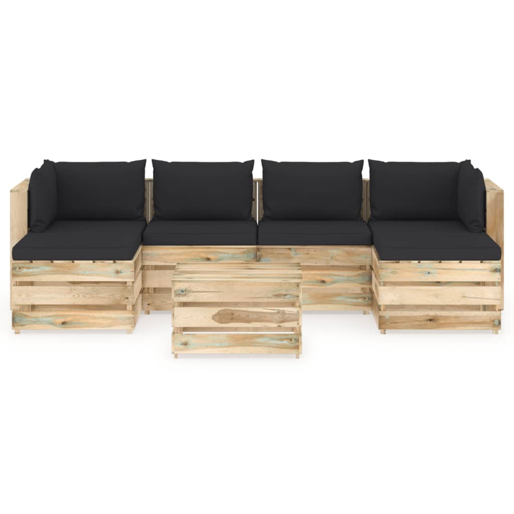 7-tlg. Garten-Lounge-Set mit Kissen Grün Imprägniertes Holz