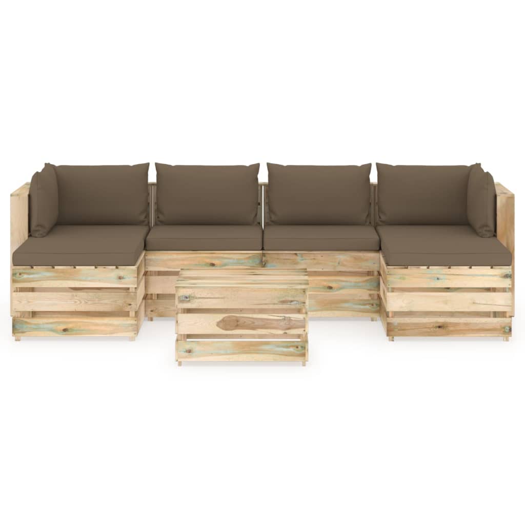 7-tlg. Garten-Lounge-Set mit Kissen Grün Imprägniertes Holz