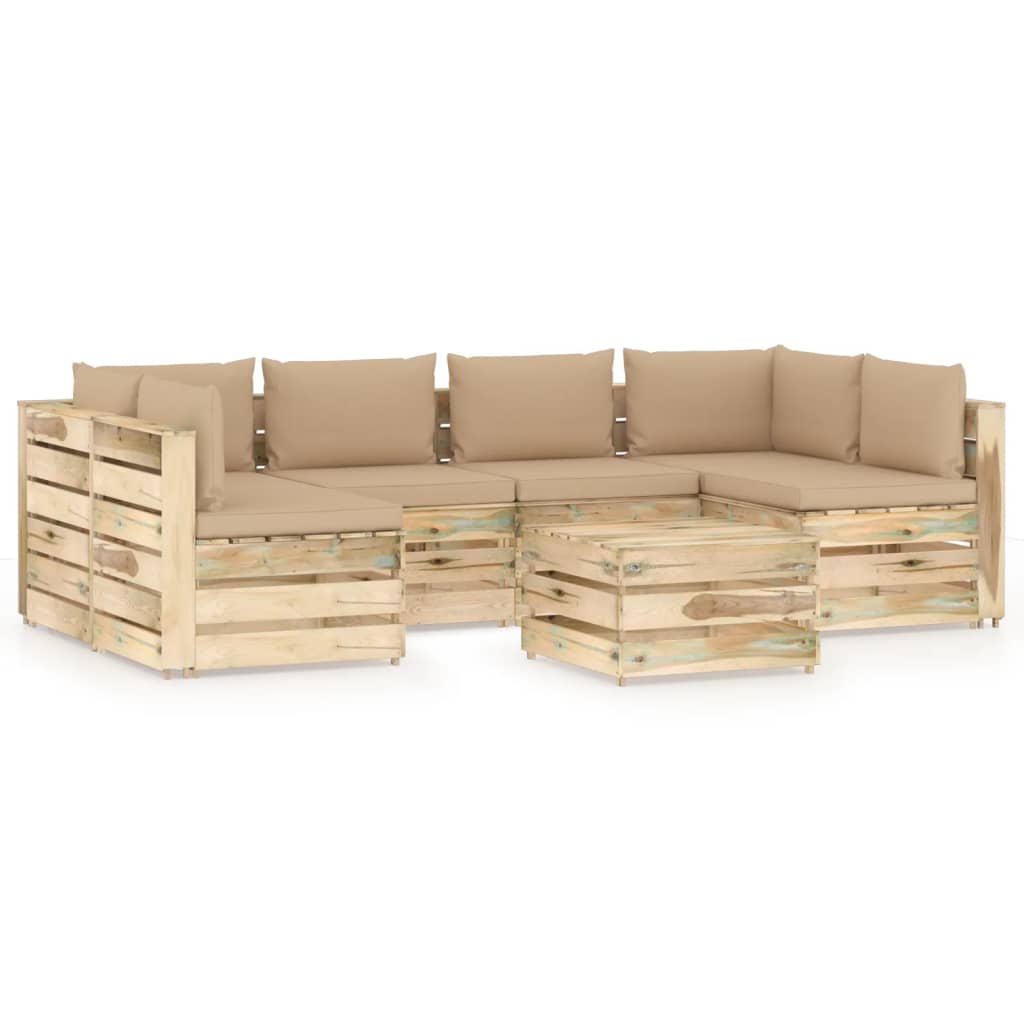 7-tlg. Garten-Lounge-Set mit Kissen Grün Imprägniertes Holz