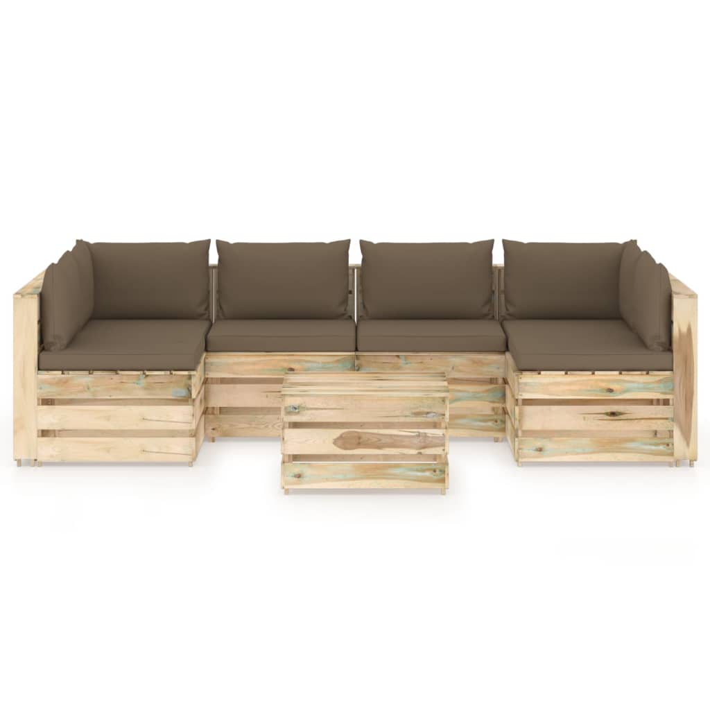 7-tlg. Garten-Lounge-Set mit Kissen Grün Imprägniertes Holz