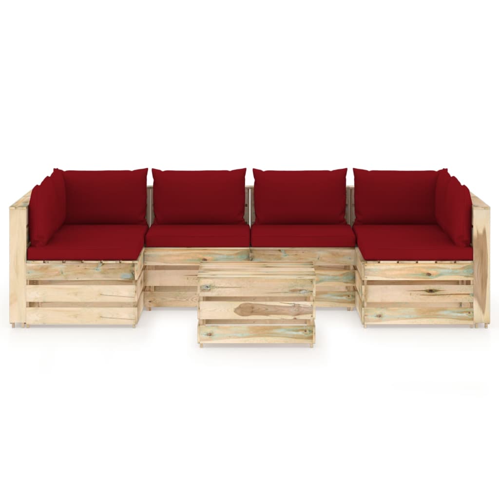 7-tlg. Garten-Lounge-Set mit Kissen Grün Imprägniertes Holz