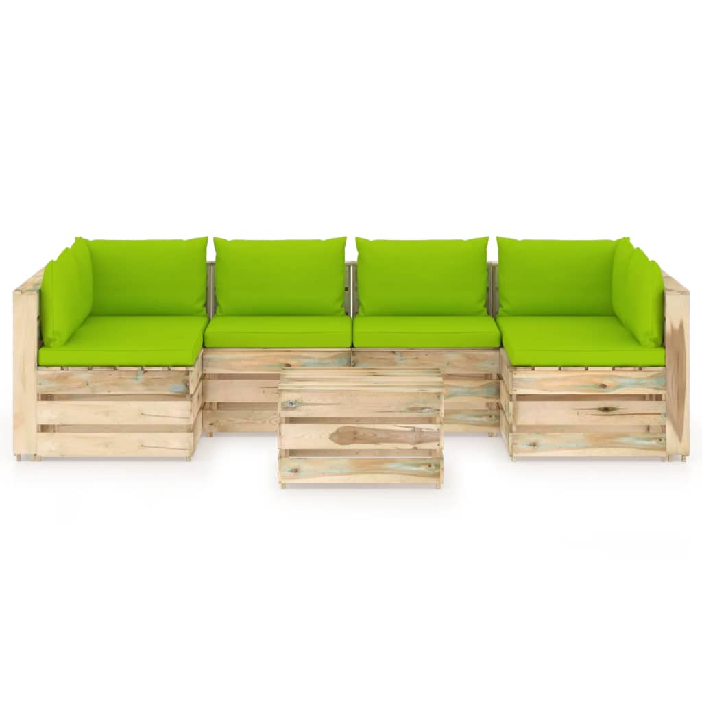 7-tlg. Garten-Lounge-Set mit Kissen Grün Imprägniertes Holz