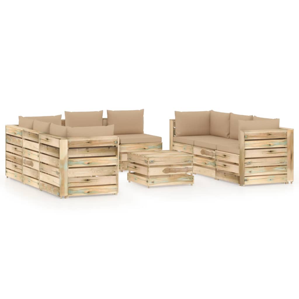 9-tlg. Garten-Lounge-Set mit Kissen Grün Imprägniertes Holz