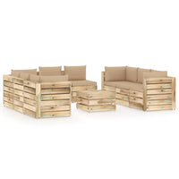 Thumbnail for 9-tlg. Garten-Lounge-Set mit Kissen Grün Imprägniertes Holz