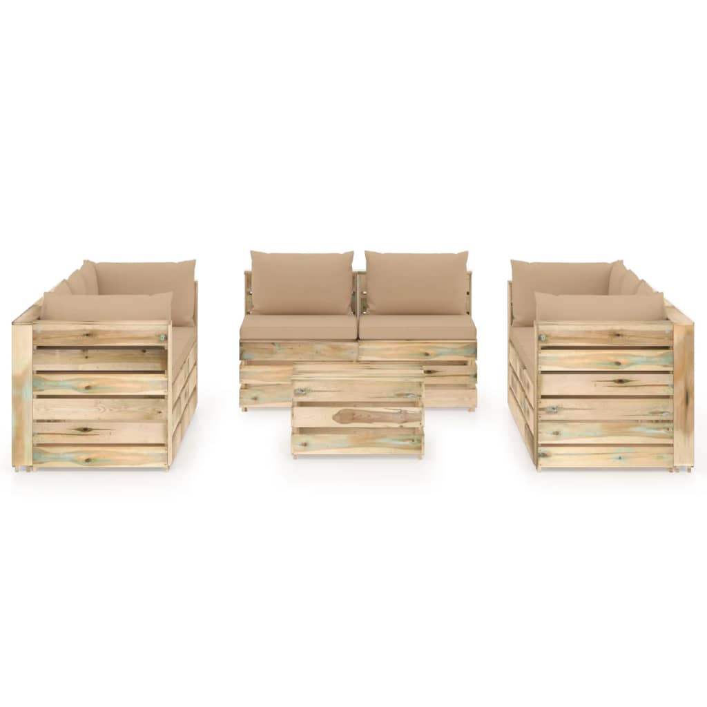 9-tlg. Garten-Lounge-Set mit Kissen Grün Imprägniertes Holz