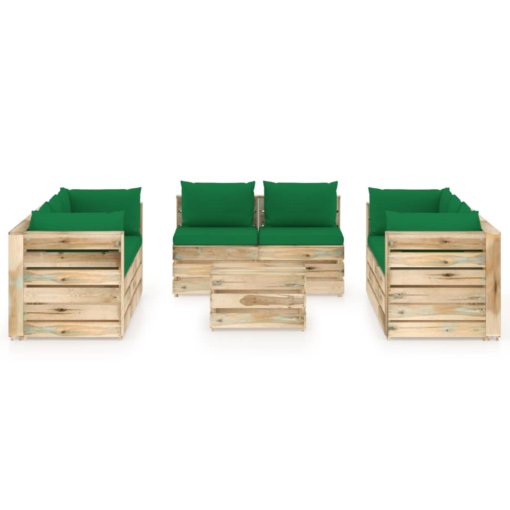 9-tlg. Garten-Lounge-Set mit Kissen Grün Imprägniertes Holz