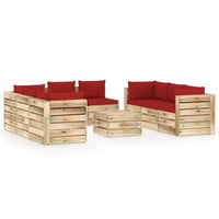 Thumbnail for 9-tlg. Garten-Lounge-Set mit Kissen Grün Imprägniertes Holz
