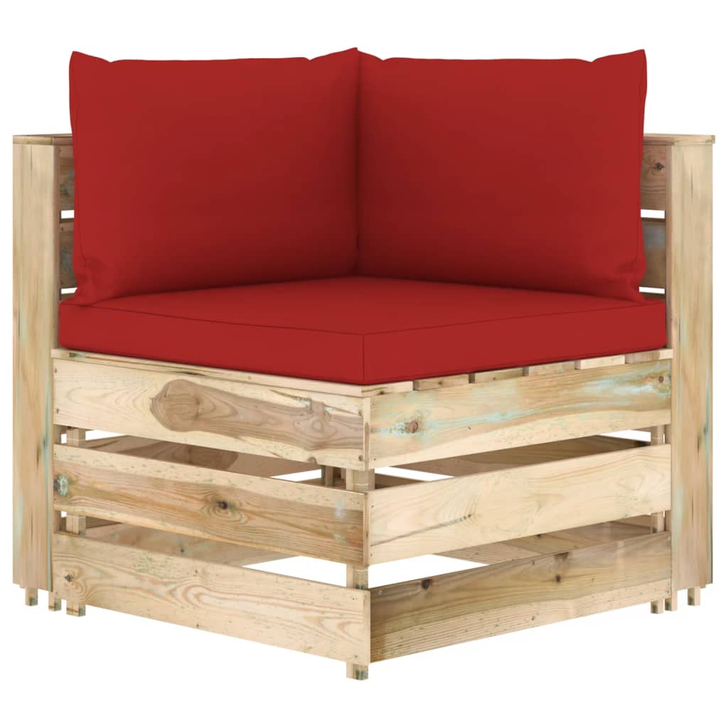 9-tlg. Garten-Lounge-Set mit Kissen Grün Imprägniertes Holz