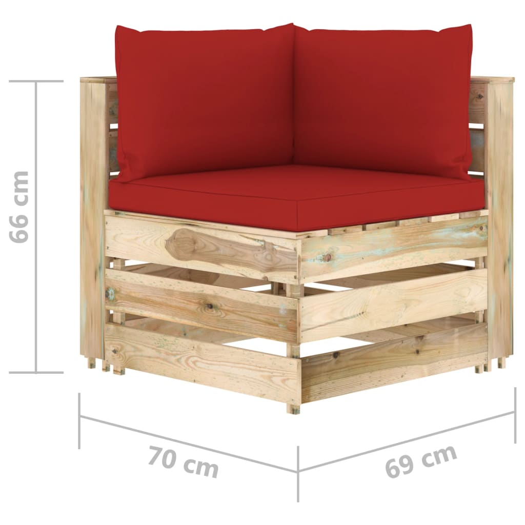 9-tlg. Garten-Lounge-Set mit Kissen Grün Imprägniertes Holz