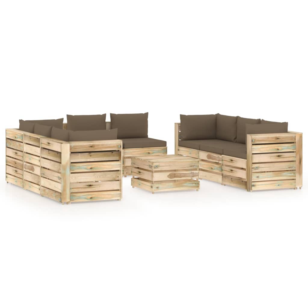 9-tlg. Garten-Lounge-Set mit Kissen Grün Imprägniertes Holz