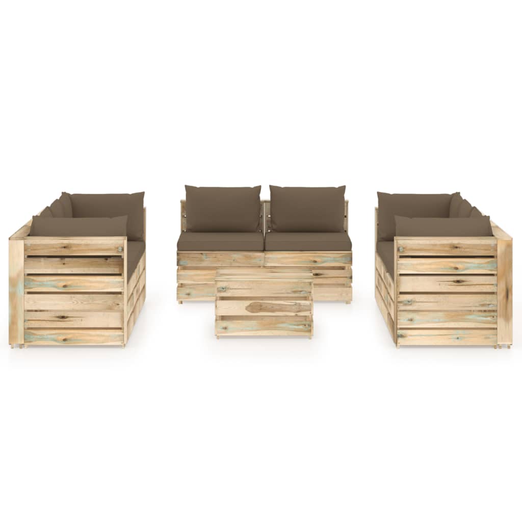 9-tlg. Garten-Lounge-Set mit Kissen Grün Imprägniertes Holz