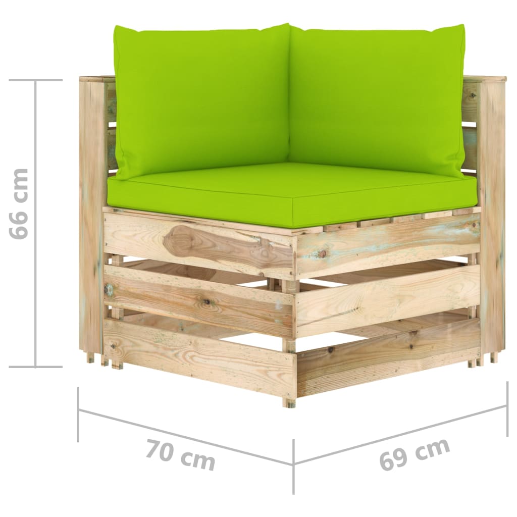 9-tlg. Garten-Lounge-Set mit Kissen Grün Imprägniertes Holz
