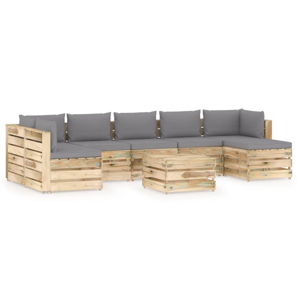 8-tlg. Garten-Lounge-Set mit Kissen Grün Imprägniertes Holz