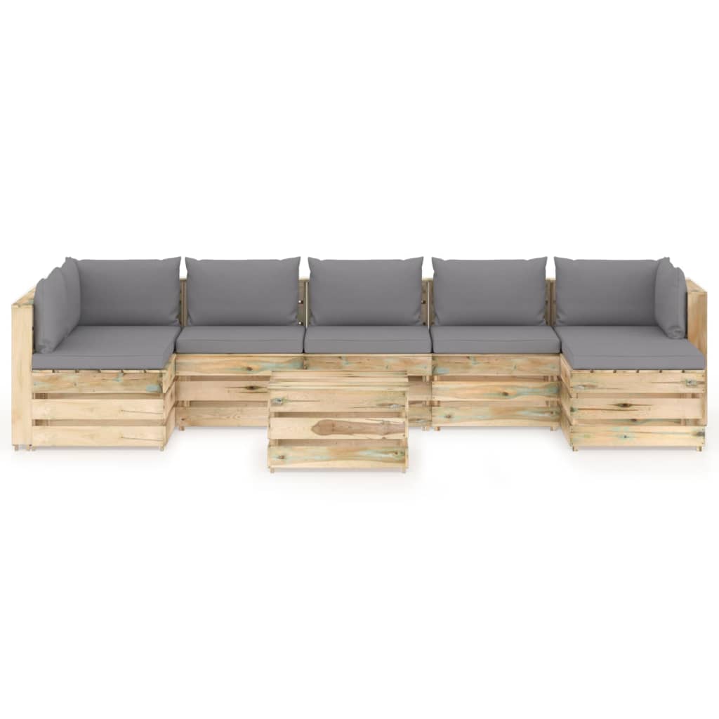 8-tlg. Garten-Lounge-Set mit Kissen Grün Imprägniertes Holz