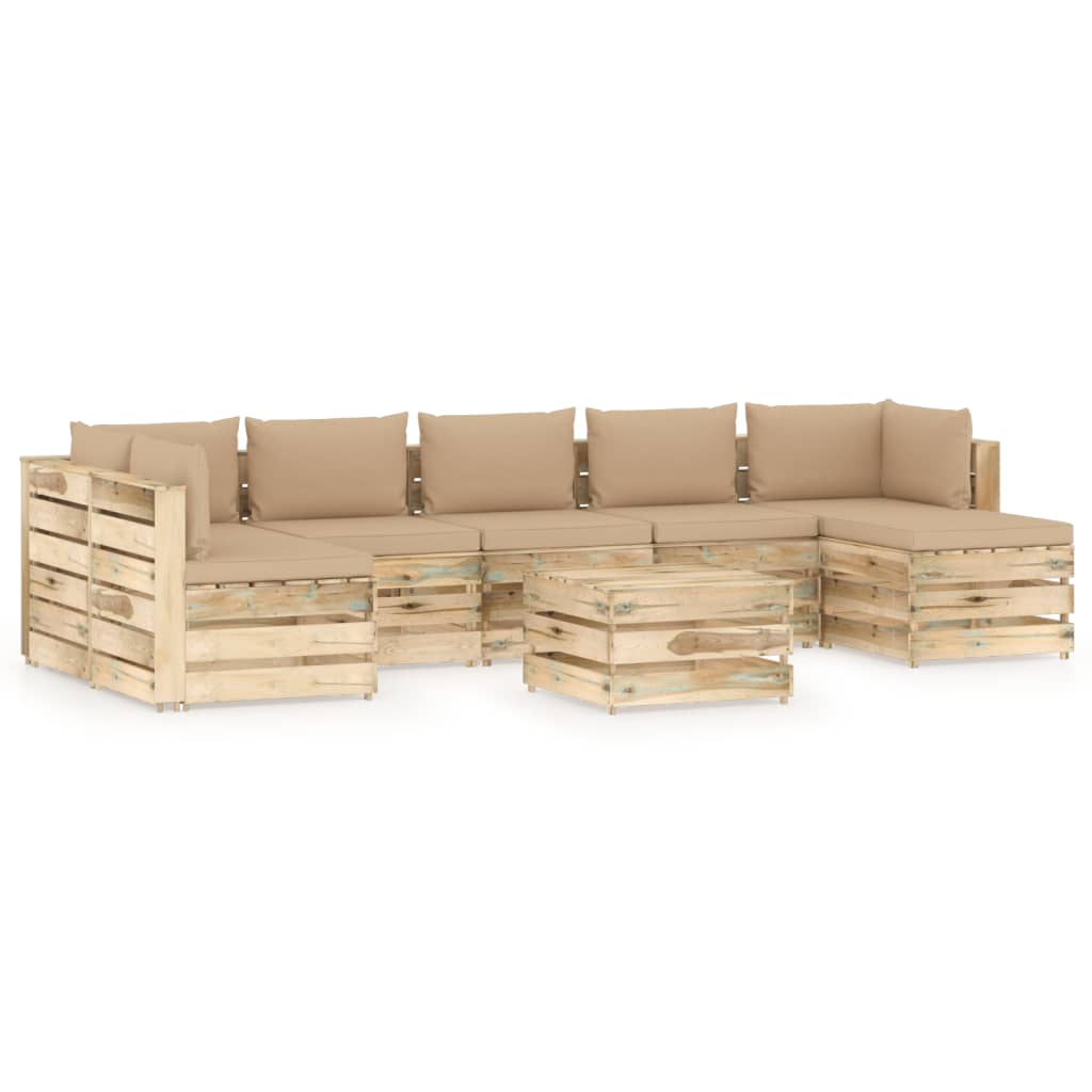 8-tlg. Garten-Lounge-Set mit Kissen Grün Imprägniertes Holz