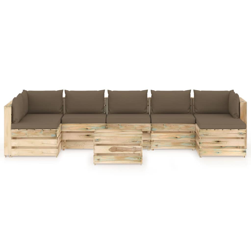 8-tlg. Garten-Lounge-Set mit Kissen Grün Imprägniertes Holz