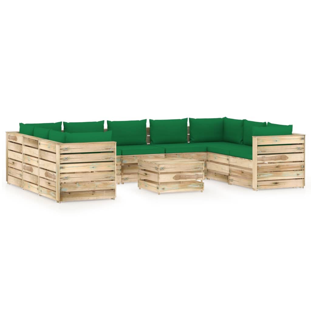 10-tlg. Garten-Lounge-Set mit Kissen Grün Imprägniertes Holz