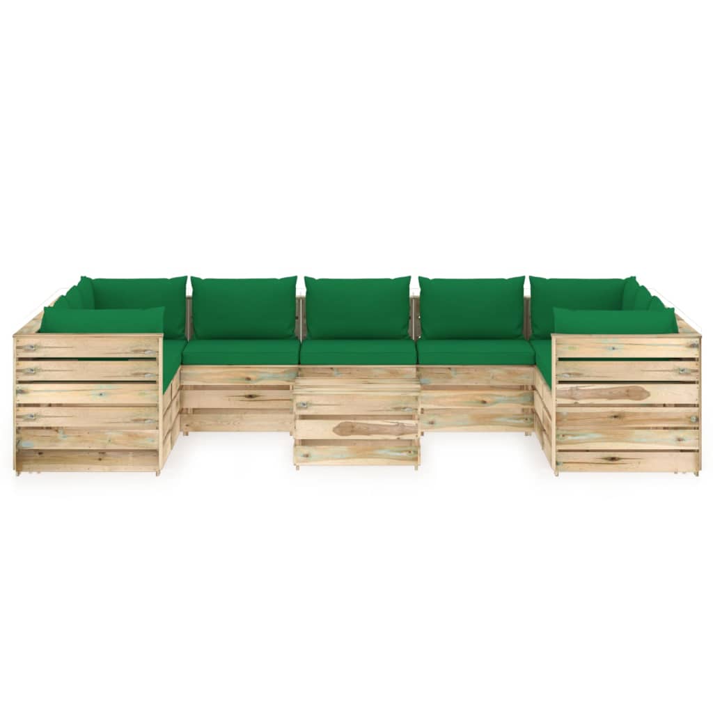 10-tlg. Garten-Lounge-Set mit Kissen Grün Imprägniertes Holz