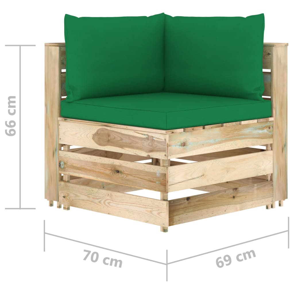 10-tlg. Garten-Lounge-Set mit Kissen Grün Imprägniertes Holz