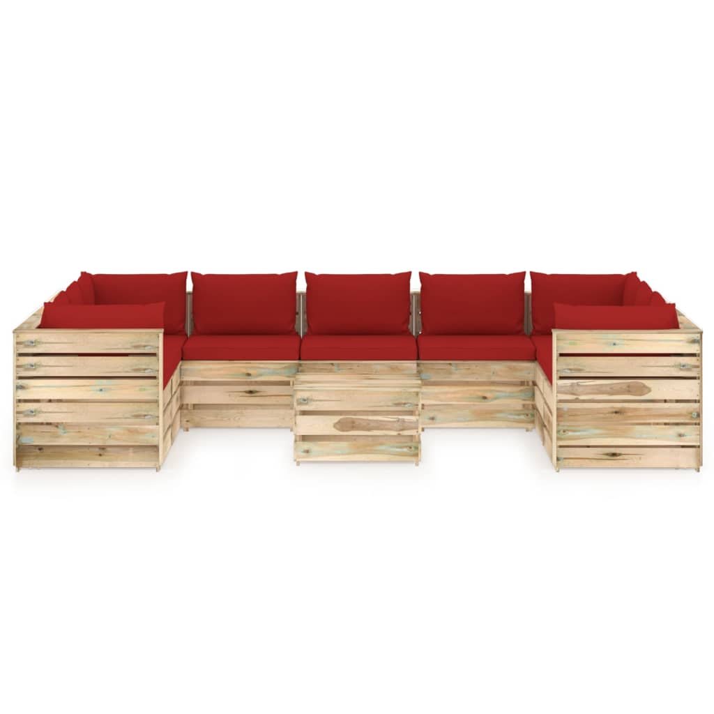 10-tlg. Garten-Lounge-Set mit Kissen Grün Imprägniertes Holz