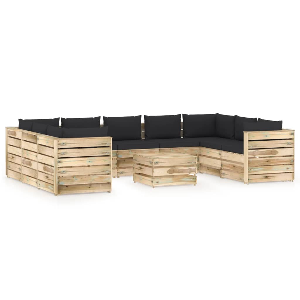 10-tlg. Garten-Lounge-Set mit Kissen Grün Imprägniertes Holz