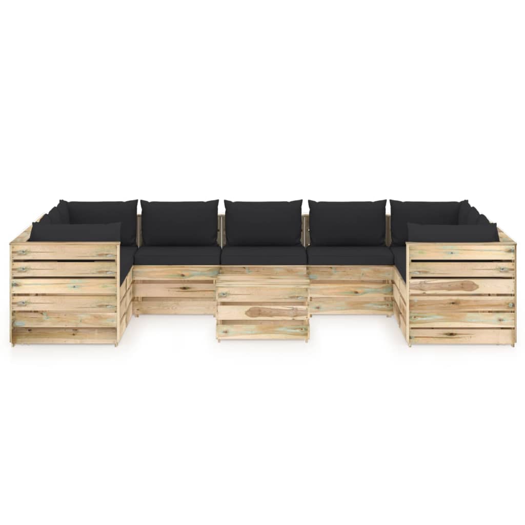 10-tlg. Garten-Lounge-Set mit Kissen Grün Imprägniertes Holz