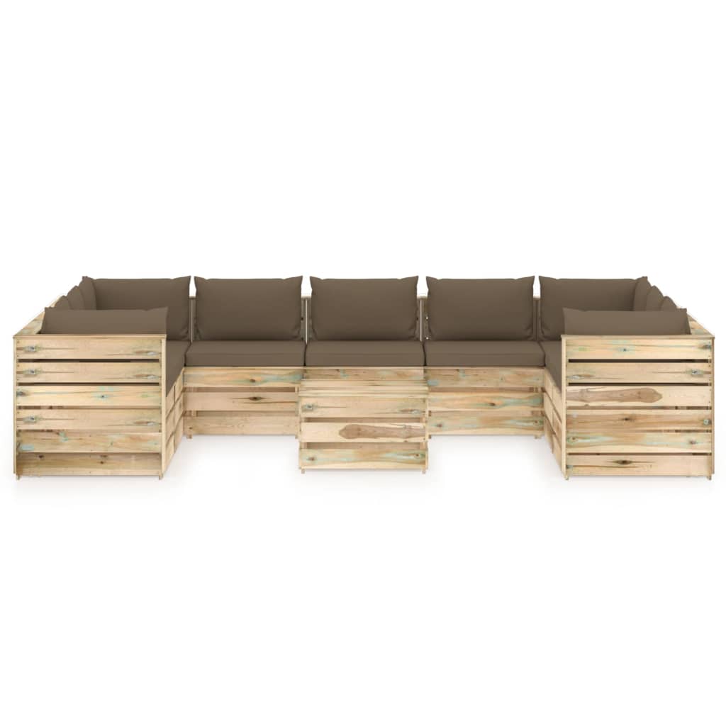 10-tlg. Garten-Lounge-Set mit Kissen Grün Imprägniertes Holz