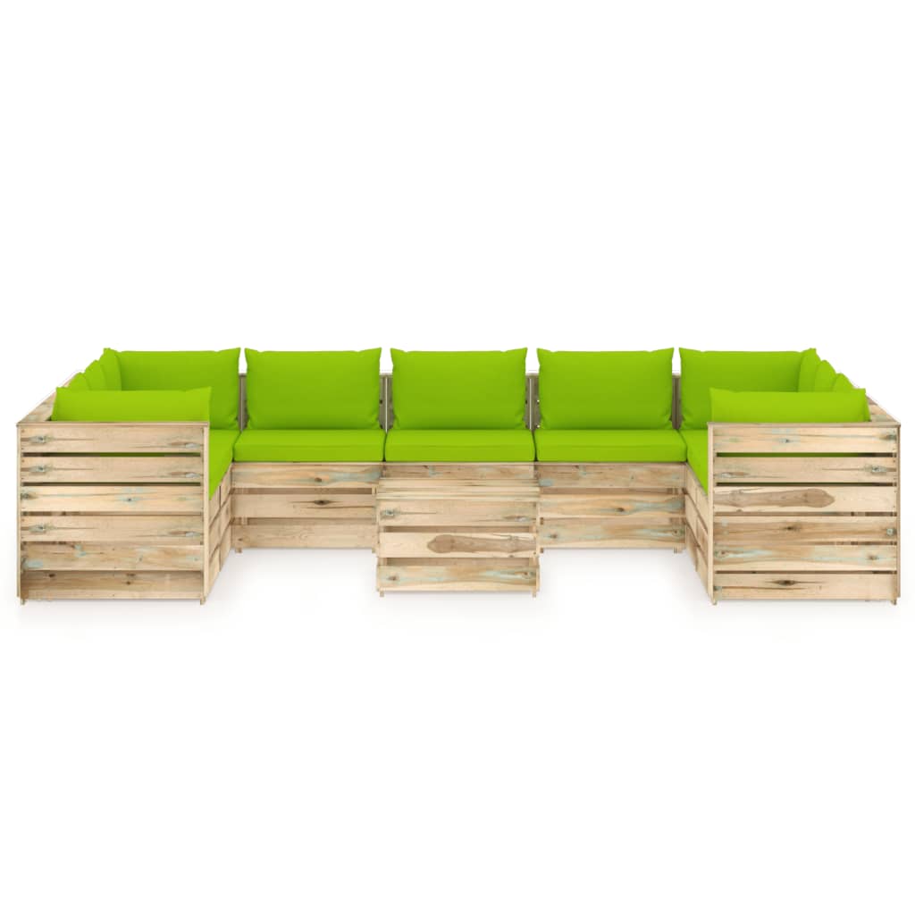 10-tlg. Garten-Lounge-Set mit Kissen Grün Imprägniertes Holz