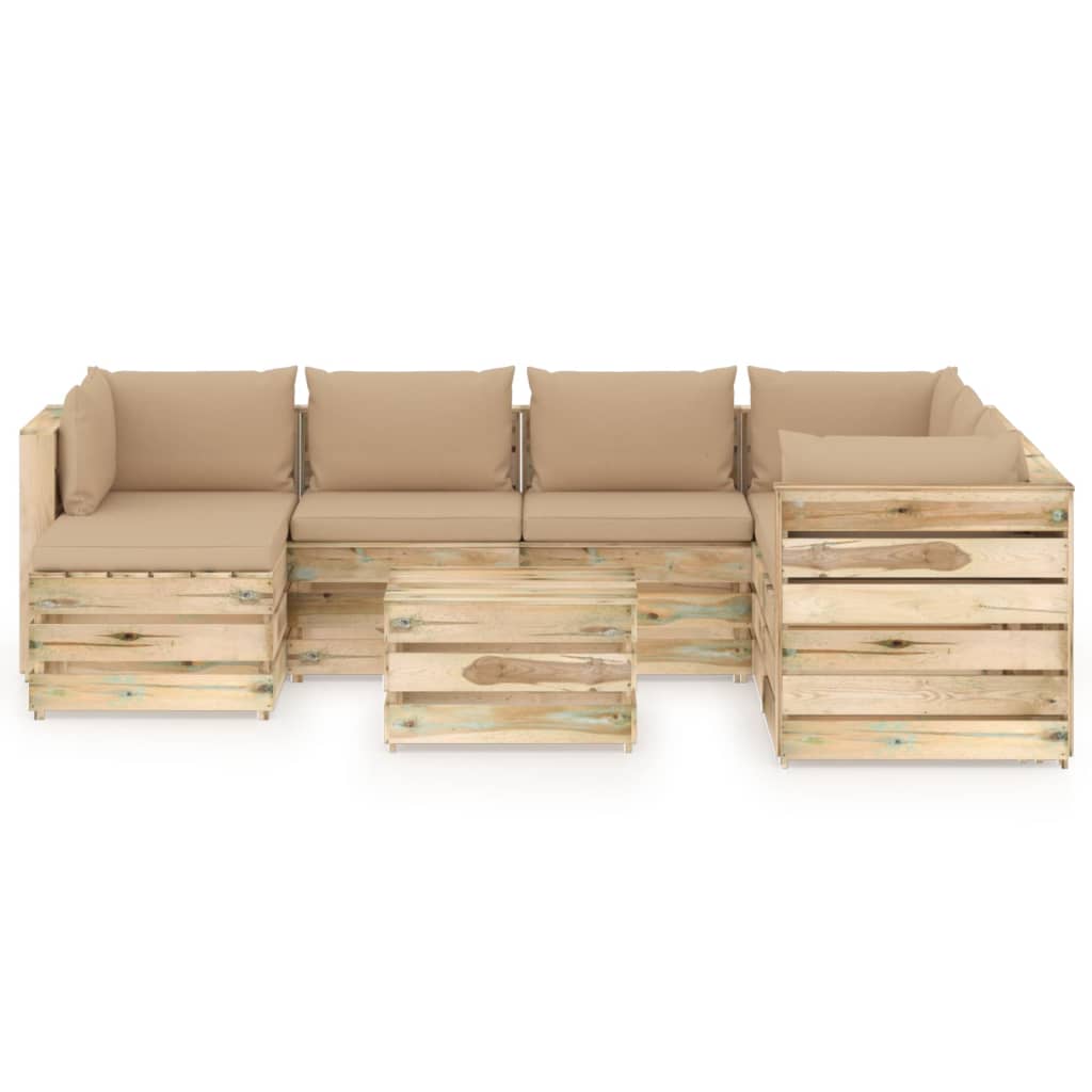 8-tlg. Garten-Lounge-Set mit Kissen Grün Imprägniertes Holz