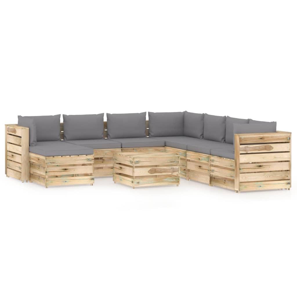 9-tlg. Garten-Lounge-Set mit Kissen Grün Imprägniertes Holz