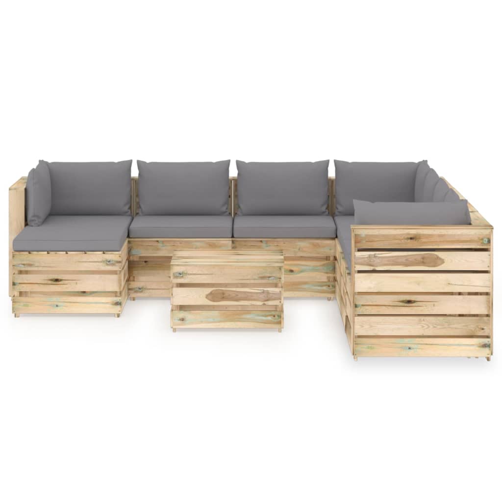 9-tlg. Garten-Lounge-Set mit Kissen Grün Imprägniertes Holz