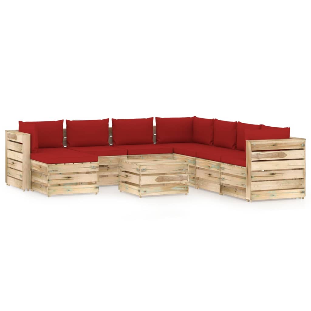 9-tlg. Garten-Lounge-Set mit Kissen Grün Imprägniertes Holz