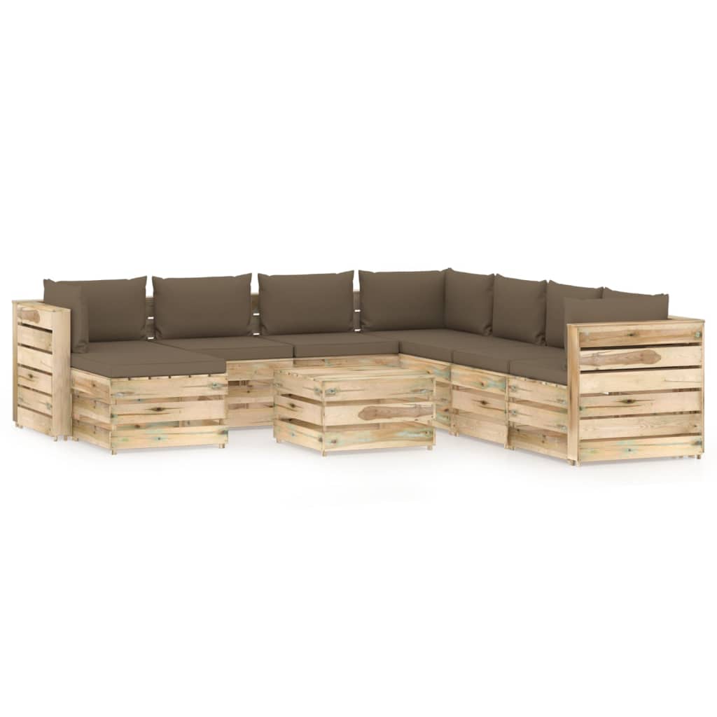 9-tlg. Garten-Lounge-Set mit Kissen Grün Imprägniertes Holz