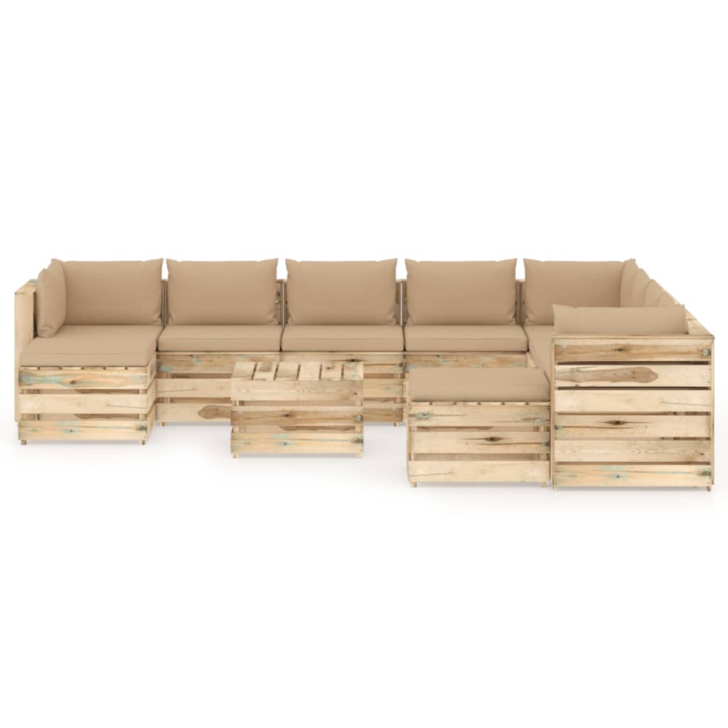 11-tlg. Garten-Lounge-Set mit Kissen Grün Imprägniertes Holz
